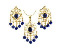 samiksha Chandelier design 24K gold plated jewelry set with beautiful zircons - Peacock Blue - Samiksha's - Jewelry Set - www.samiksha.com 