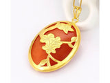 samiksha Oval shaped rust-red color noble charms pendant with gold flowers - Samiksha's - Pendant - www.samiksha.com 