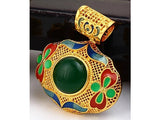 samiksha Leaf shaped gold pendant with green and red enamel work - Samiksha's - Pendant - www.samiksha.com 
