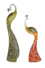 samiksha Exquisite Pair of Hand Painted Peacock Sculptures - Green & Red - Samiksha's - Sculptures - www.samiksha.com