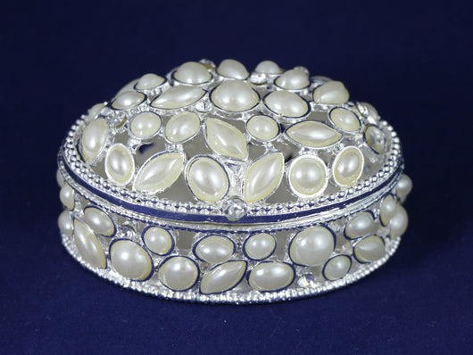 samiksha White Pearl Trinket Box with Glittering Crystals - Oval - Samiksha's - gifts - www.samiksha.com