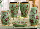 samiksha 5 Piece Porcelain Bathroom Set - Aqua Green Butterfly Meadow - Samiksha's - Bathroom Set - www.samiksha.com