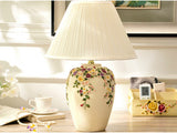 samiksha LED Table Lamp with Colorful Carved Flowers and Mushroom Pleated Silk Shade - Samiksha's - Lighting - www.samiksha.com