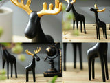 samiksha Family of Three Black Reindeer Sculptures with Golden Antlers - Samiksha's - Sculptures - www.samiksha.com