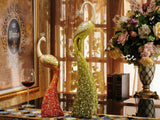 samiksha Exquisite Pair of Hand Painted Peacock Sculptures - Green & Red - Samiksha's - Sculptures - www.samiksha.com