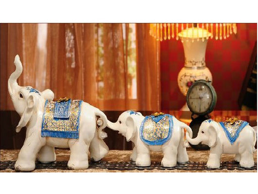 samiksha Set of Three Maharaja's Elephant Sculpture - Blue or Green - Samiksha's - Sculptures - www.samiksha.com