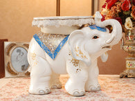 samiksha Large Royal Elephant Side Table Sculpture with Blue and Golden Jhools - Samiksha's - Floor Decor - www.samiksha.com