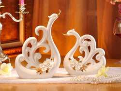 samiksha Pair of White Porcelain Swans with Decorative Wings - Samiksha's - Swans - www.samiksha.com 