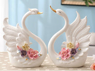 samiksha Pair of Porcelain Swans with an Arrangement of Pinched Multi-Color Roses - Samiksha's - Swans - www.samiksha.com