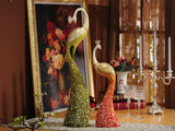 samiksha Exquisite Pair of Hand Painted Peacock Sculptures - Green & Red - Samiksha's - Sculptures - www.samiksha.com