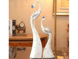 samiksha Exquisite Pair of Hand Painted Peacock Sculptures - White & Blue - Samiksha's - Sculptures - www.samiksha.com