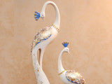 samiksha Exquisite Pair of Hand Painted Peacock Sculptures - White & Blue - Samiksha's - Sculptures - www.samiksha.com