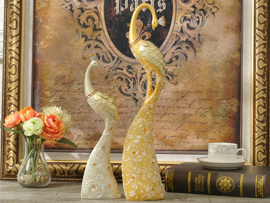 samiksha Exquisite Pair of Hand Painted Peacock Sculptures - Gold & Silver - Samiksha's - Sculptures - www.samiksha.com