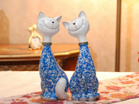 samiksha Pair of Happy Cats Sculpture - Blue - Samiksha's - Sculptures - www.samiksha.com