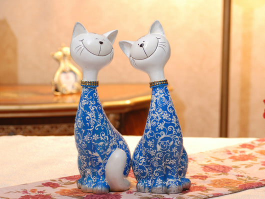 samiksha Pair of Happy Cats Sculpture - Blue - Samiksha's - Sculptures - www.samiksha.com