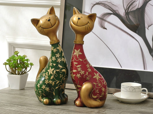 samiksha Pair of Happy Cats Sculpture - Red & Green - Samiksha's - Sculptures - www.samiksha.com