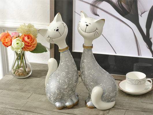 samiksha Pair of Happy Cats Sculpture - Silver - Samiksha's - Sculptures - www.samiksha.com