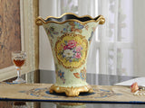 samiksha Vintage Collection - Gold Rimmed Ceramic Vase with Hand Painted Flowers - Samiksha's - Vase - www.samiksha.com