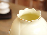 samiksha Off-White Porcelain Vase with Pinched Golden stem and White Flowers - Samiksha's - Vase - www.samiksha.com