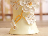 samiksha Off-White Porcelain Vase with Pinched Golden stem and White Flowers - Samiksha's - Vase - www.samiksha.com