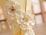 samiksha Off-White Porcelain Vase with Pinched Golden stem and White Flowers - Samiksha's - Vase - www.samiksha.com