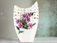 samiksha Basket Style Tall White Porcelain Vase with Pinched Purple Flowers - Samiksha's - Vase - www.samiksha.com