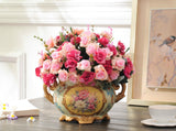 samiksha Vintage Collection - Gold Rimmed Wide Mouth Ceramic Vase with Handles - Samiksha's - Vase - www.samiksha.com