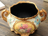 samiksha Vintage Collection - Gold Rimmed Wide Mouth Ceramic Vase with Handles - Samiksha's - Vase - www.samiksha.com