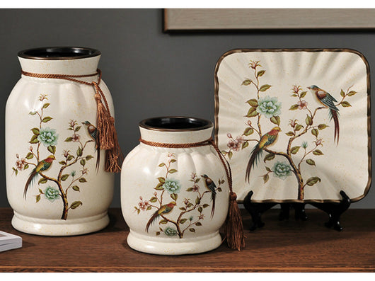 samiksha Green Bird Meadow - 3 Piece Ceramic Vase Set - Samiksha's - Vase set - www.samiksha.com