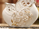 samiksha Elegant Pair of Porcelain Vases with Pinched Flowers - Samiksha's - Vase set - www.samiksha.com