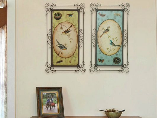 samiksha Lover Birds Metal Art - 2 Piece Set - Blue & Yellow - Samiksha's - Wall Art - www.samiksha.com