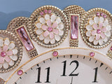 samiksha Metallic Gold Clock with Pendulum adorned with Pink Stone Accents - Samiksha's - Wall Clocks - www.samiksha.com