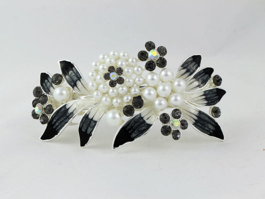 samiksha Barrette with colored rhinestones and white pearls - Black - Samiksha's - barrette - www.samiksha.com