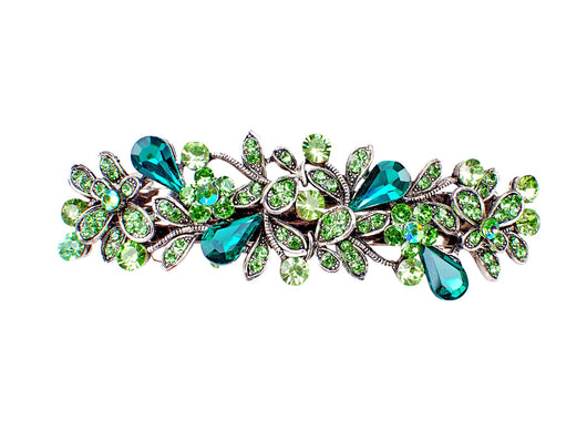 samiksha Antique silver metal hair barrette clip with tear drop crystals - Green - Samiksha's - barrette - www.samiksha.com