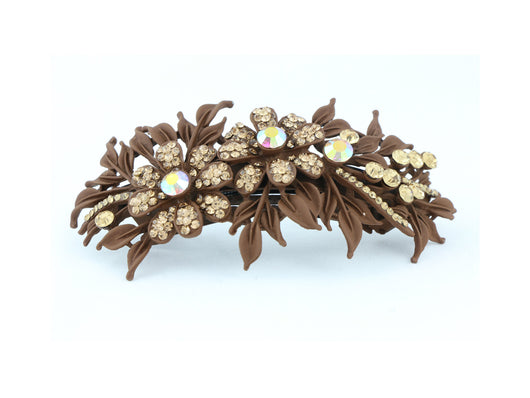 samiksha Matte finish hair barrette leaves with sparkling crystal rhinestones - Brown - Samiksha's - barrette - www.samiksha.com