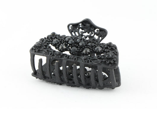 samiksha Black metal hair claw clip with black stones on a tiny floral pattern - Samiksha's - Hairclaw - www.samiksha.com