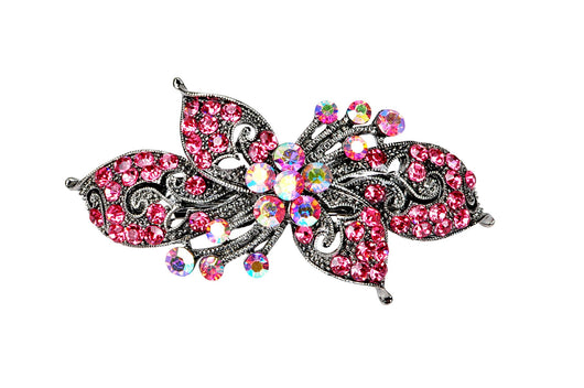 samiksha Antique silver hair barrette with complimenting color small rhinestones - Pink - Samiksha's - barrette - www.samiksha.com