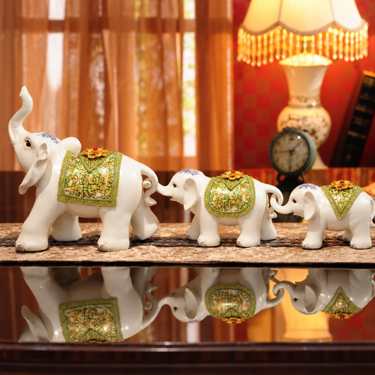 Maharaja Elephant Sculptures – Set of Three – Green