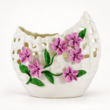 Wide Mouth Porcelain Vase with Pinched Purple Flowers