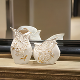 Elegant Pair of Porcelain Vases with Pinched Flowers – Basket-Weave Design and Golden Accents