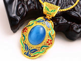 samiksha Light blue stone enamel work pendant on 24K gold color - Samiksha's - Pendant - www.samiksha.com 