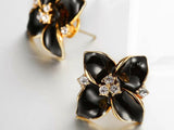 samiksha Rose gold plated flower stud earrings with black oil drop enamel - Samiksha's - Ear Rings - www.samiksha.com 