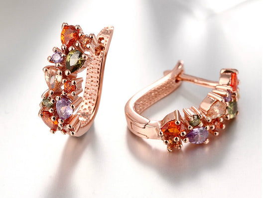 samiksha Clip earrings with multi color zircons plated with rose gold - Samiksha's - Ear Rings - www.samiksha.com 