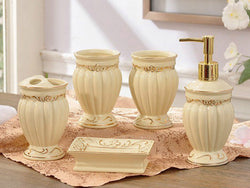 samiksha 5 Piece Porcelain Bathroom Set - Cream and Gold - Samiksha's - Bathroom Set - www.samiksha.com 