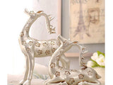 samiksha Elegant Pair of Silver Gazing Deer Sculptures with Antlers - Samiksha's - Sculptures - www.samiksha.com 