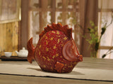 samiksha Large Red Fish Sculpture - Hand Painted with Golden Patterns - Samiksha's - Sculptures - www.samiksha.com 