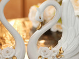 samiksha Pair of Porcelain Swans with an Arrangement of White Pinched Roses - Samiksha's - Swans - www.samiksha.com 
