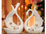 samiksha Pair of Porcelain Swans with an Arrangement of White Pinched Roses - Samiksha's - Swans - www.samiksha.com 
