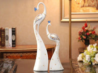 samiksha Exquisite Pair of Hand Painted Peacock Sculptures - White & Blue - Samiksha's - Sculptures - www.samiksha.com 