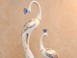 samiksha Exquisite Pair of Hand Painted Peacock Sculptures - White & Blue - Samiksha's - Sculptures - www.samiksha.com 